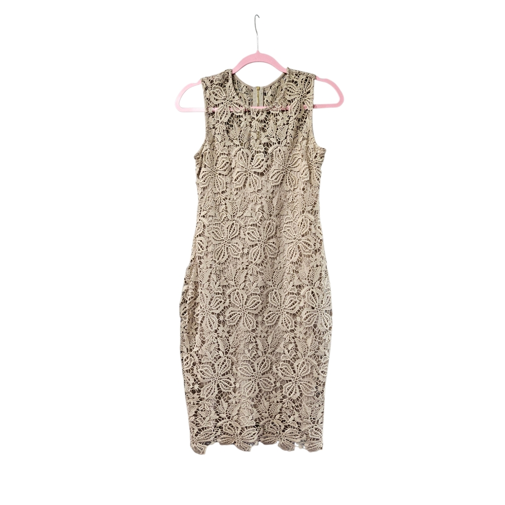 Calvin Klein Beige Taupe Floral Lace Midi Sleeceless Dress Size 4